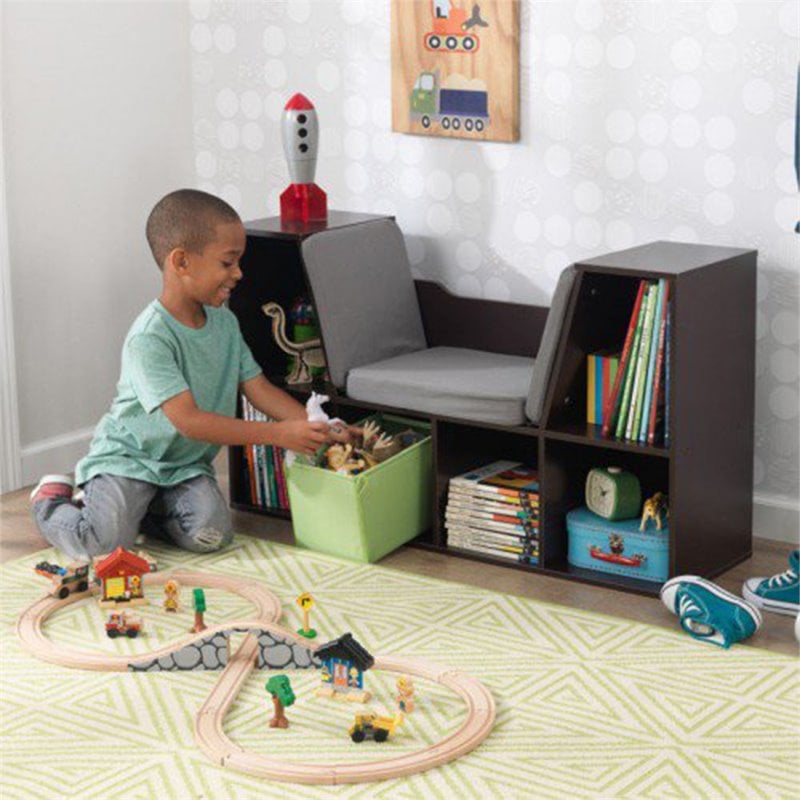 KidKraft 6 Cubby Bookcase with Reading Nook in Espresso Fabric