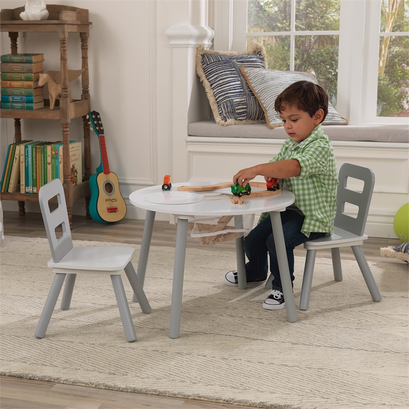 KidKraft 3 Piece Storage Table and Chair Set in Gray and White