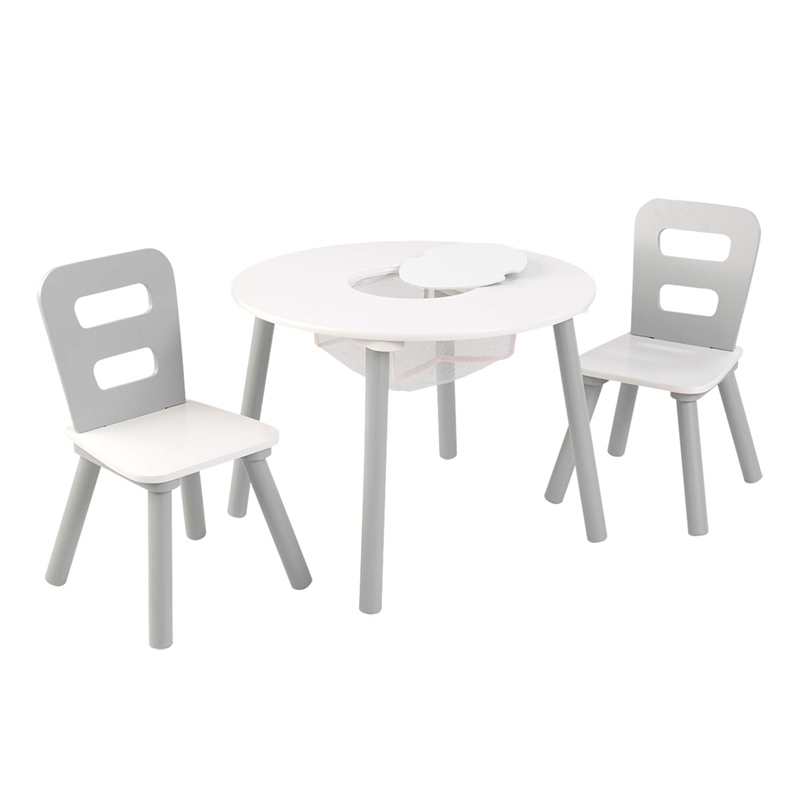 KidKraft 3 Piece Storage Table and Chair Set in Gray and White