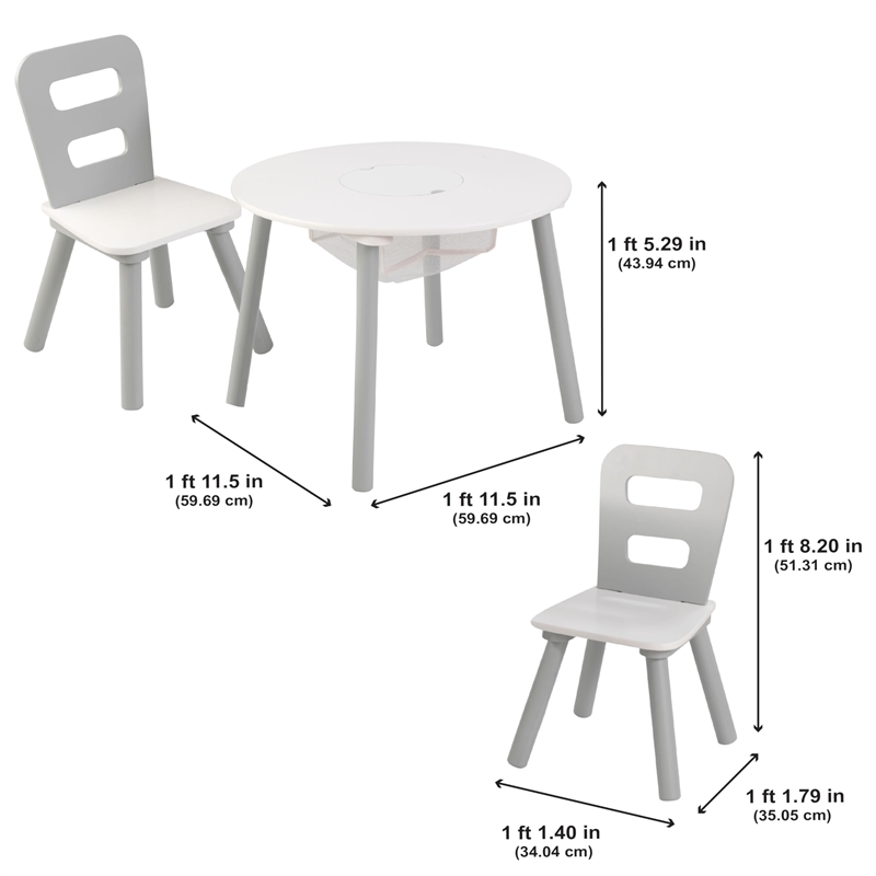 KidKraft 3 Piece Storage Table and Chair Set in Gray and White