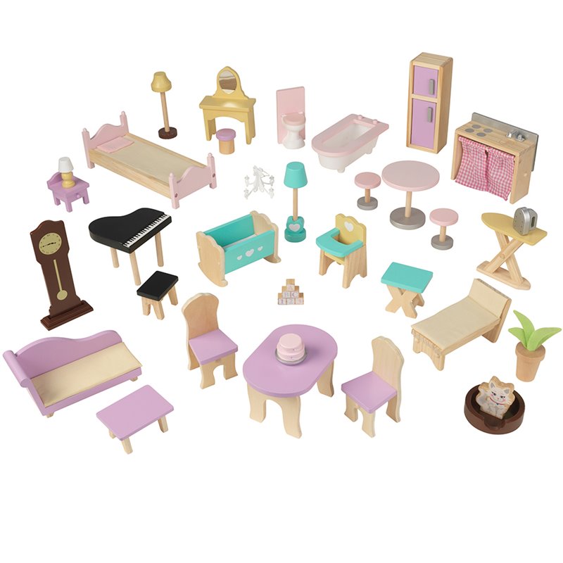 KidKraft 34 Piece Grand View Mansion Dollhouse in Pink and Natural