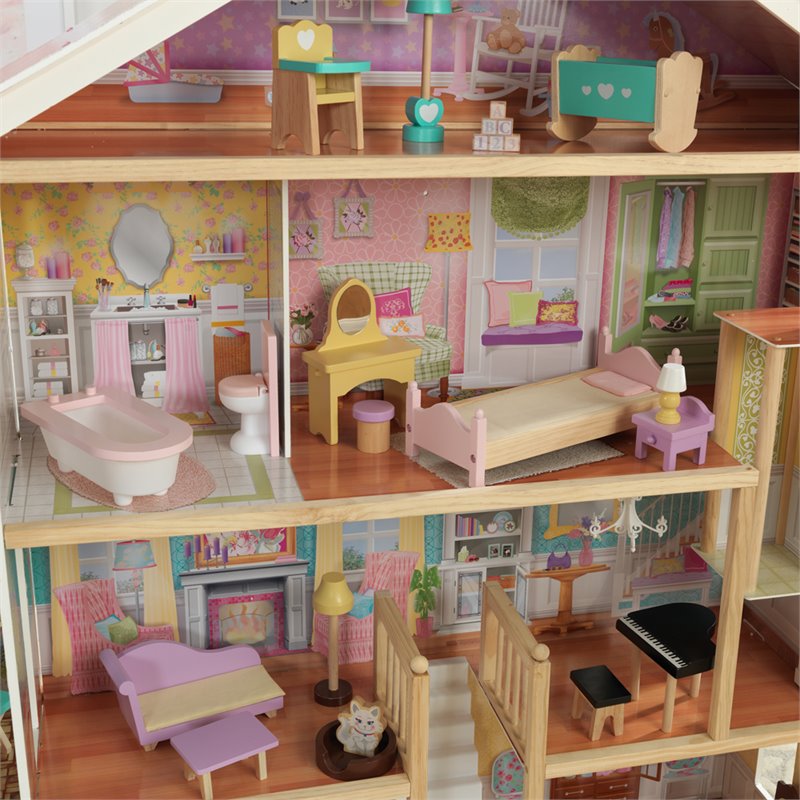 KidKraft 34 Piece Grand View Mansion Dollhouse in Pink and Natural