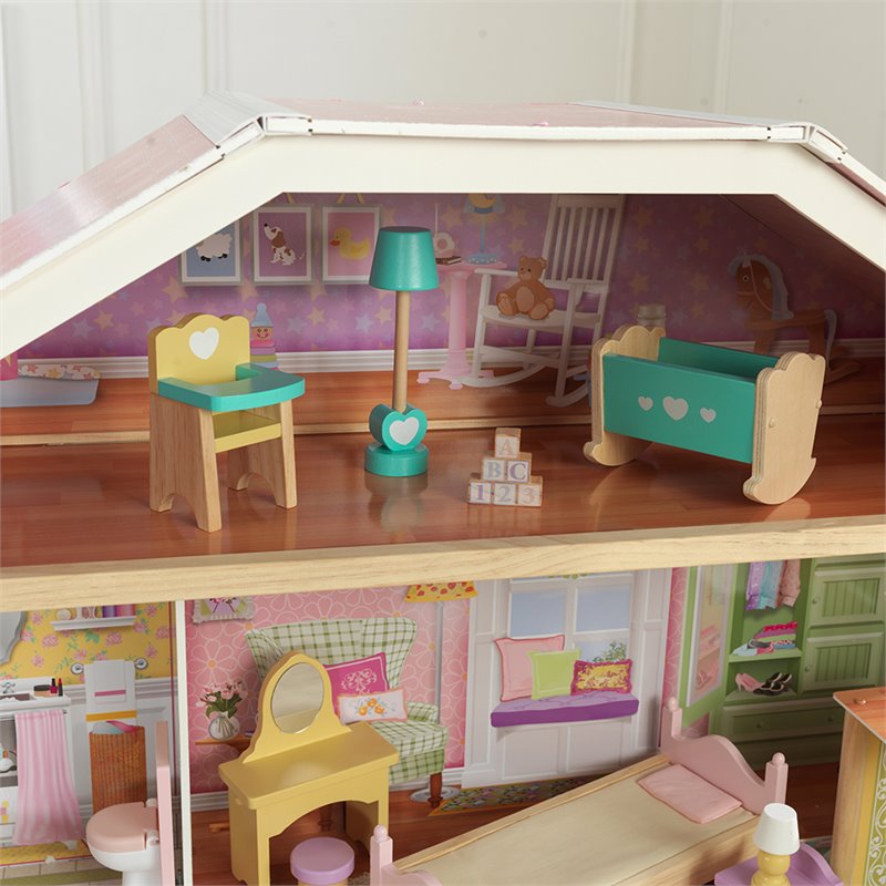 KidKraft 34 Piece Grand View Mansion Dollhouse in Pink and Natural