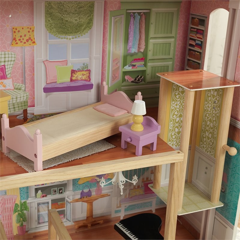 KidKraft 34 Piece Grand View Mansion Dollhouse in Pink and Natural