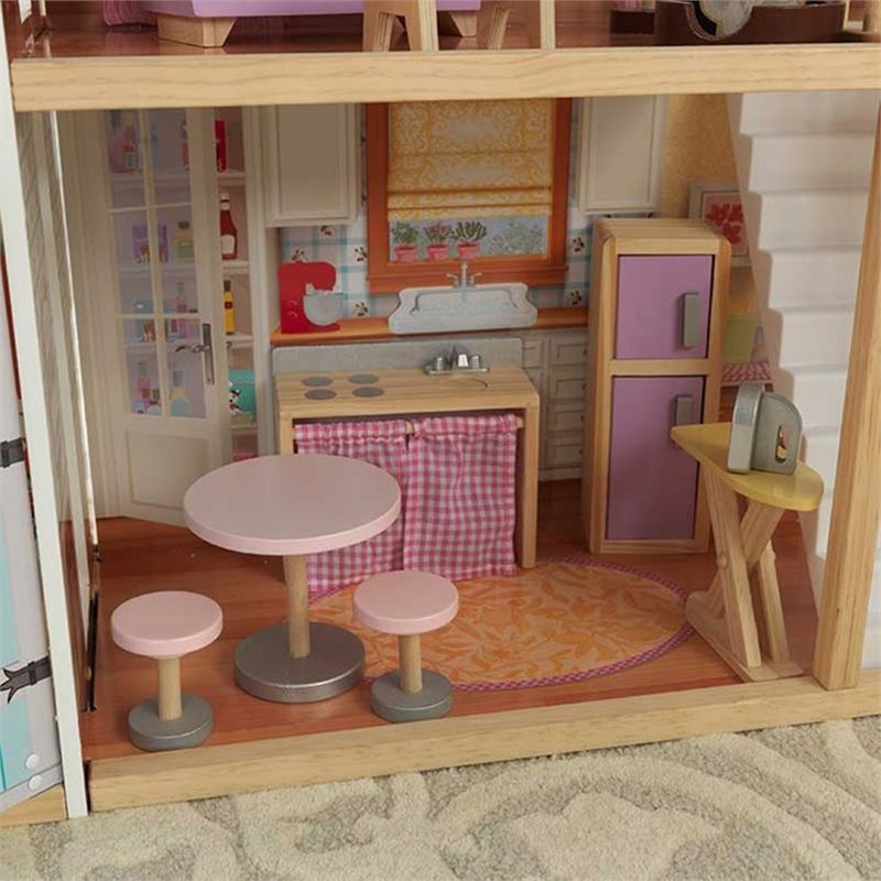 KidKraft 34 Piece Grand View Mansion Dollhouse in Pink and Natural