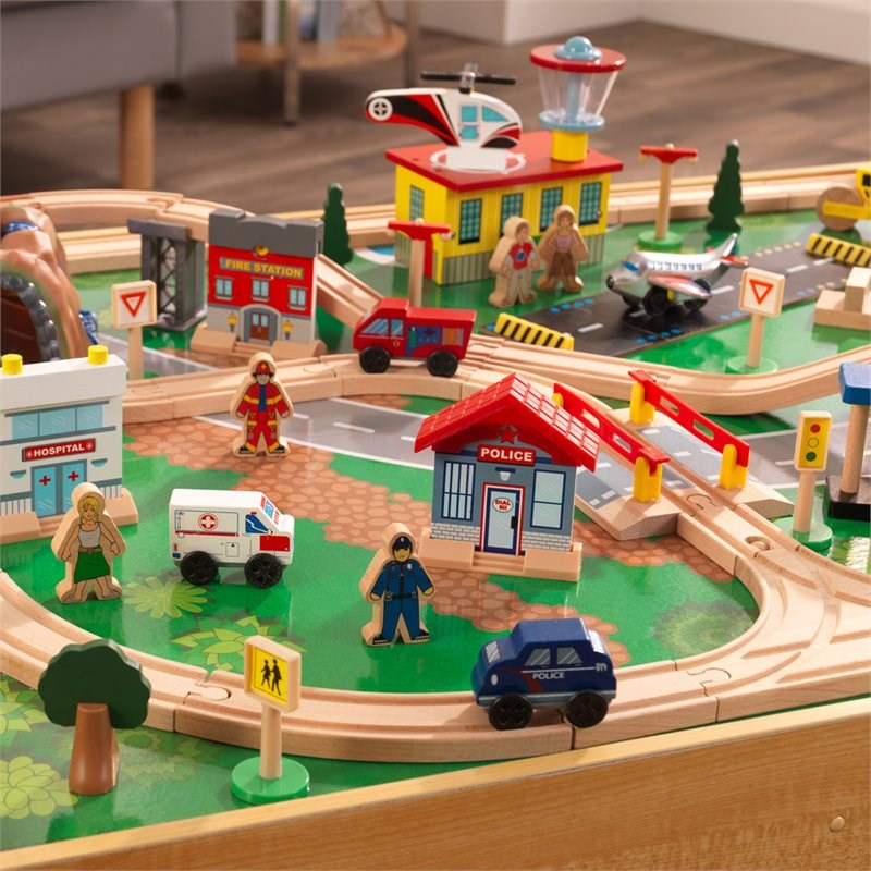 KidKraft 120 Piece Adventure Town Railway Train Table Set in Natural