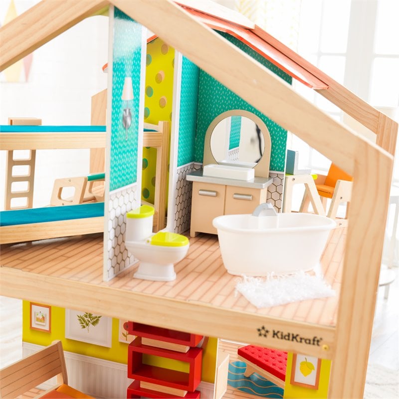KidKraft 42 Piece So Stylish Mansion Wood Dollhouse in White and Natural