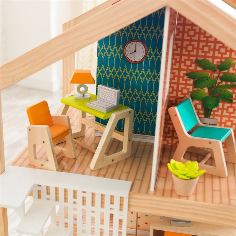 KidKraft 42 Piece So Stylish Mansion Wood Dollhouse in White and Natural