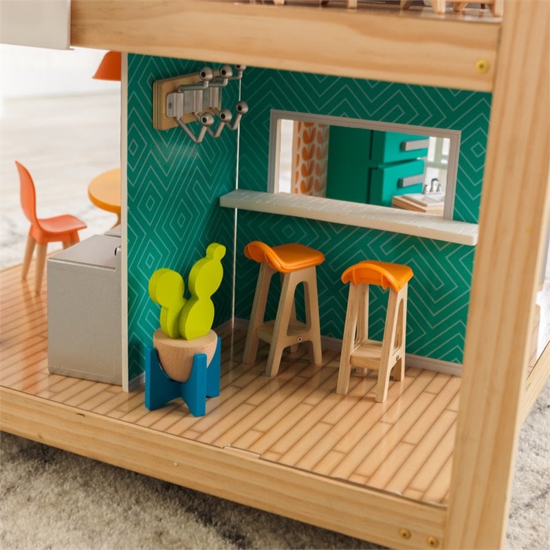 KidKraft 42 Piece So Stylish Mansion Wood Dollhouse in White and Natural