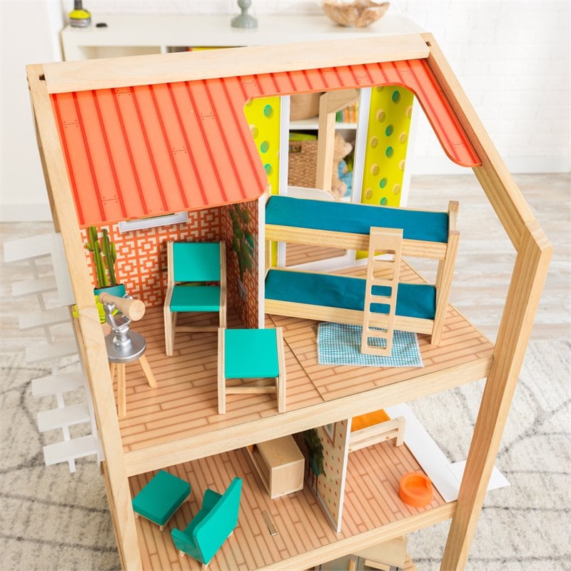 KidKraft 42 Piece So Stylish Mansion Wood Dollhouse in White and Natural