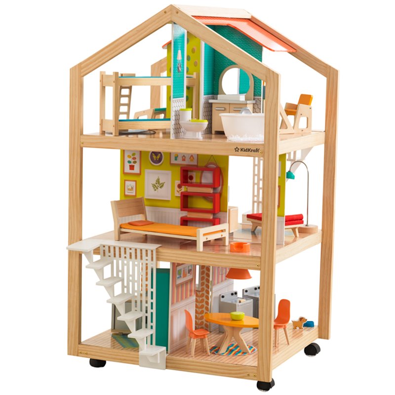 KidKraft 42 Piece So Stylish Mansion Wood Dollhouse in White and Natural