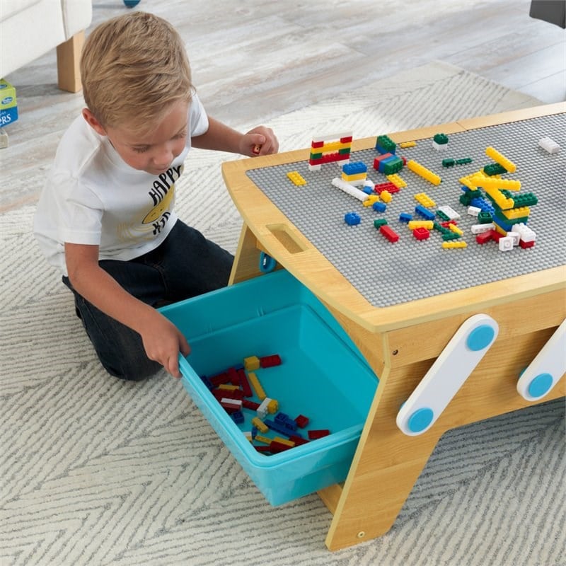 KidKraft Building Bricks Play N Store Activity Table in Natural