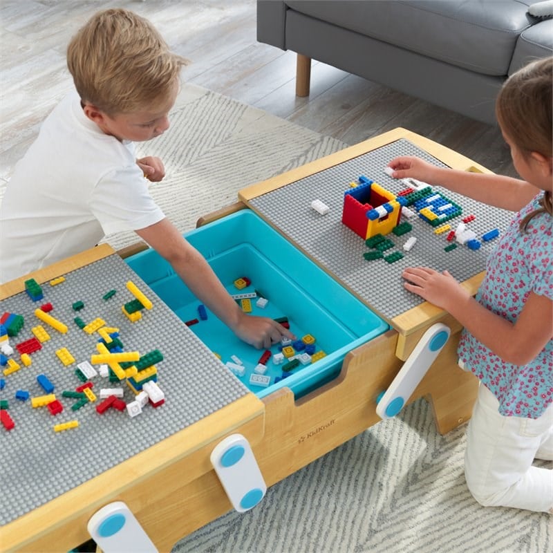 KidKraft Building Bricks Play N Store Activity Table in Natural