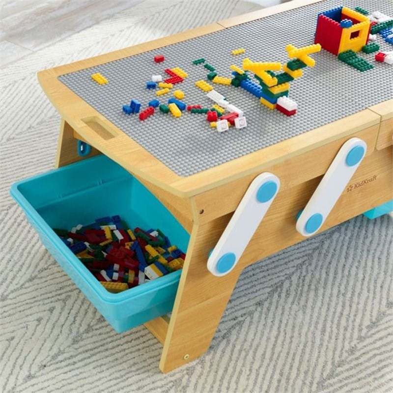 KidKraft Building Bricks Play N Store Activity Table in Natural