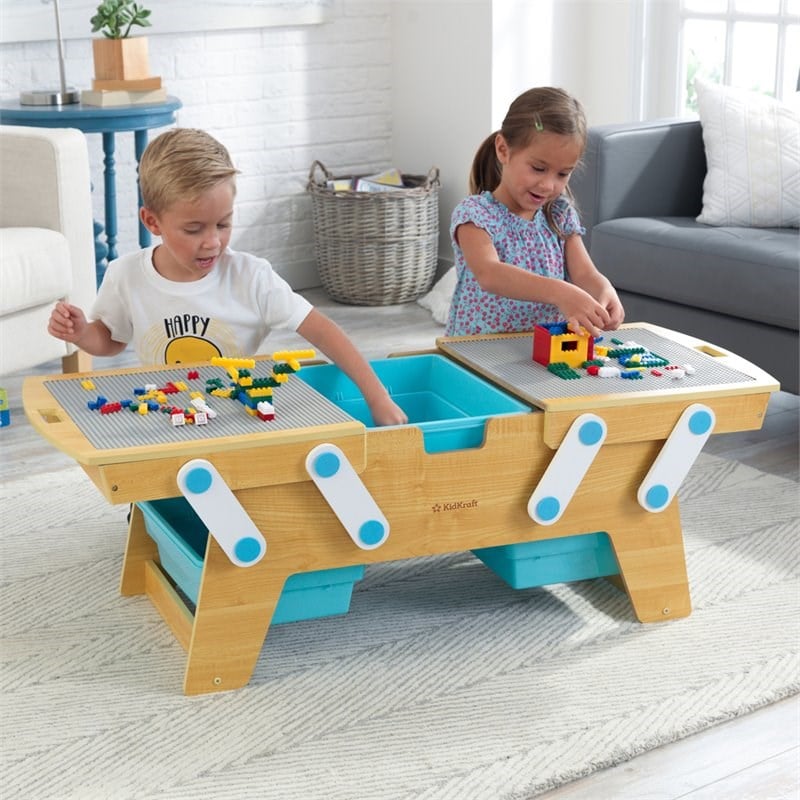 KidKraft Building Bricks Play N Store Activity Table in Natural