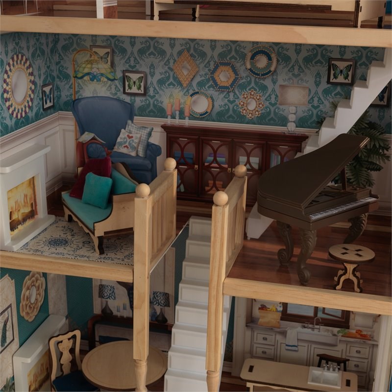 KidKraft 20 Piece Grand Anniversary Dollhouse in Blue and White