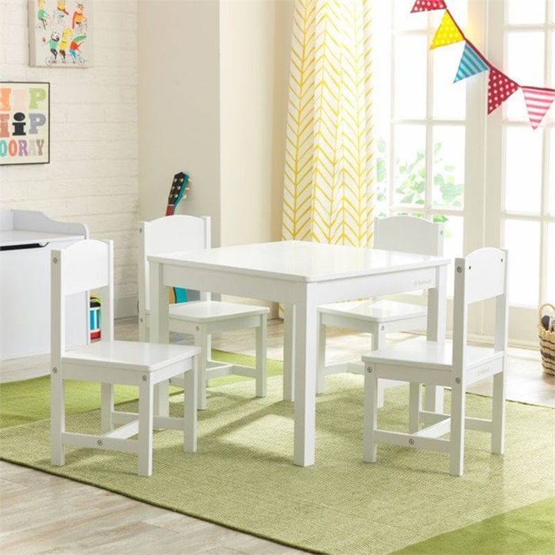 KidKraft 5 Piece Farmhouse Table and Chair Set in White