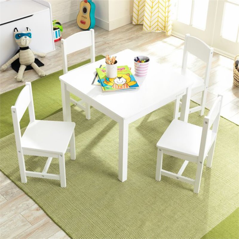 KidKraft 5 Piece Farmhouse Table and Chair Set in White