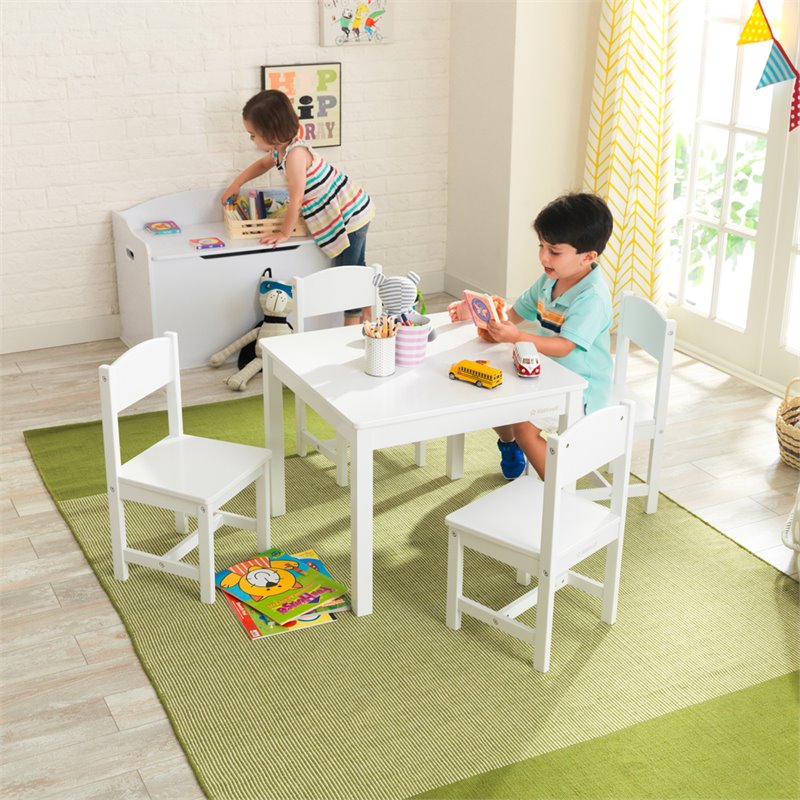 KidKraft 5 Piece Farmhouse Table and Chair Set in White