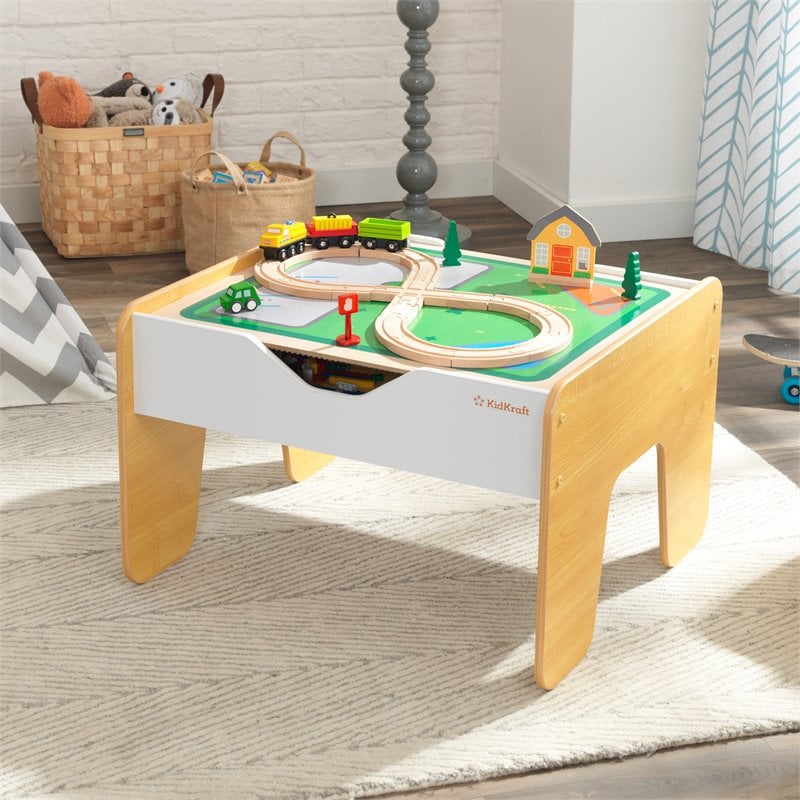 Kidkraft 2 in 1 Wooden Activity Table with Board in Gray and Natural