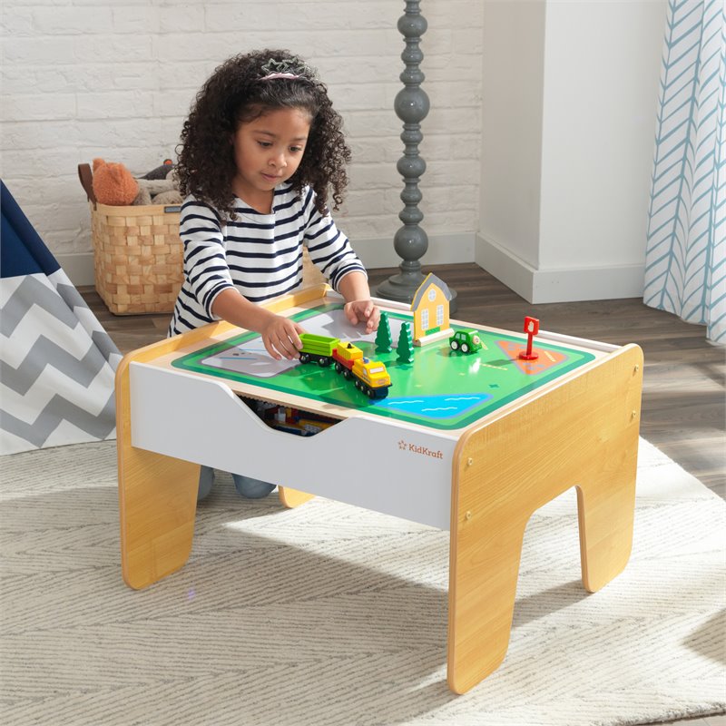 Kidkraft 2 in 1 Wooden Activity Table with Board in Gray and Natural