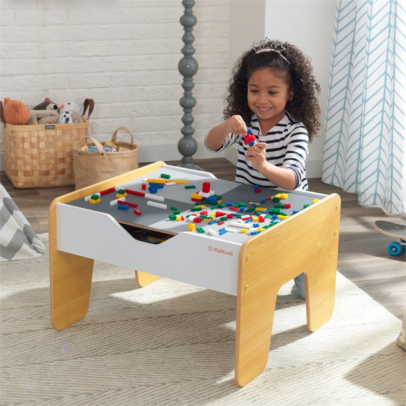 Kidkraft 2 in 1 Wooden Activity Table with Board in Gray and Natural