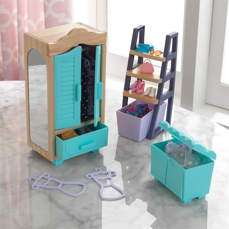 Kidkraft 8 Piece Wooden Plastic Master Closet Dollhouse Accessory Pack