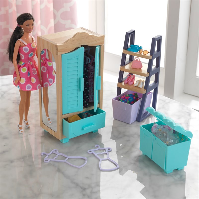 Kidkraft 8 Piece Wooden Plastic Master Closet Dollhouse Accessory Pack