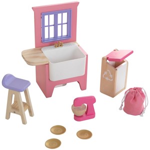 Kidkraft 8 Piece Wooden Plastic Kitchen Upgrade Dollhouse Accessory Pack