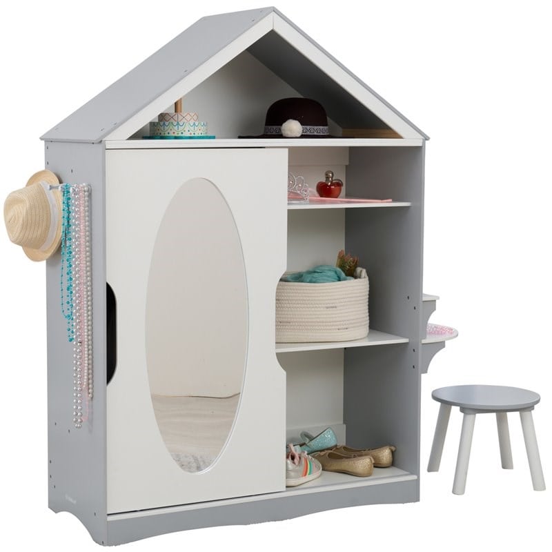 Kidkraft 2 Piece Dress Up Wooden Armoire and Vanity in White and Gray