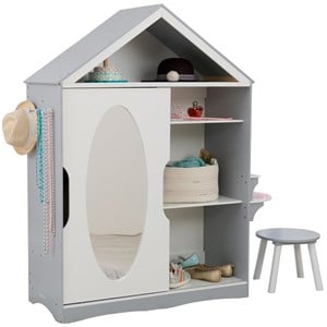 Kidkraft 2 Piece Dress Up Wooden Armoire and Vanity in White and Gray