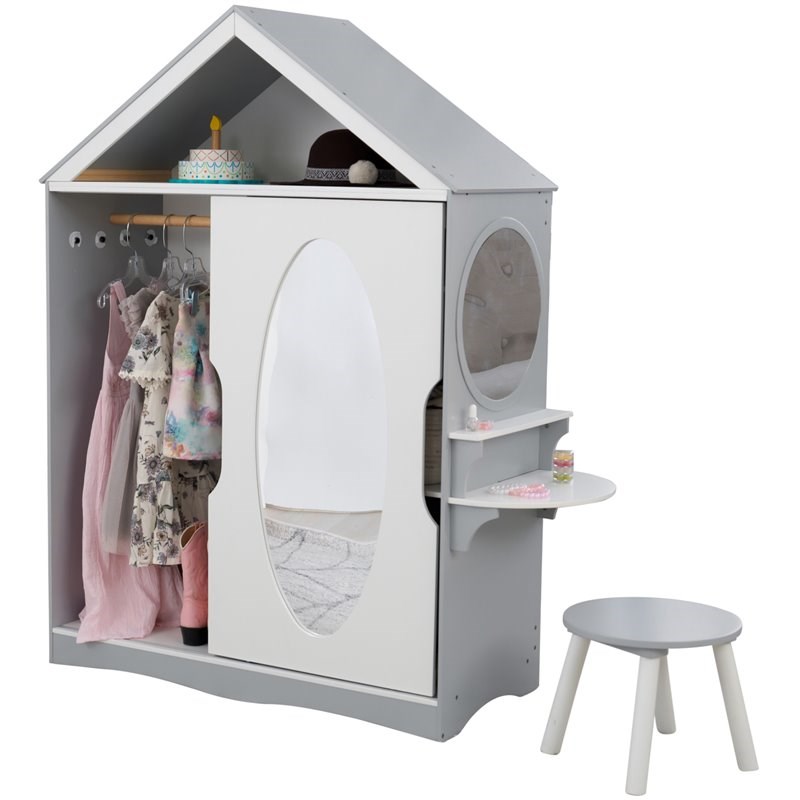 Kidkraft 2 Piece Dress Up Wooden Armoire and Vanity in White and Gray