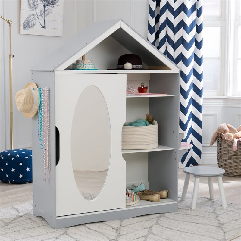 Kidkraft 2 Piece Dress Up Wooden Armoire and Vanity in White and Gray
