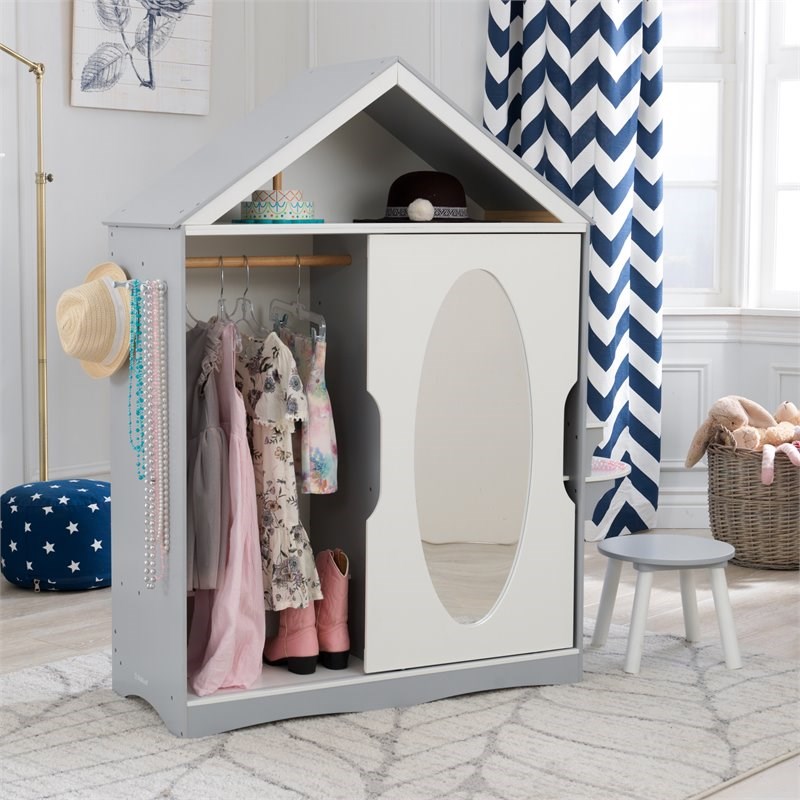 Kidkraft 2 Piece Dress Up Wooden Armoire and Vanity in White and Gray