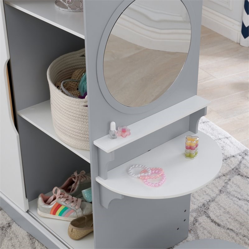 Kidkraft 2 Piece Dress Up Wooden Armoire and Vanity in White and Gray