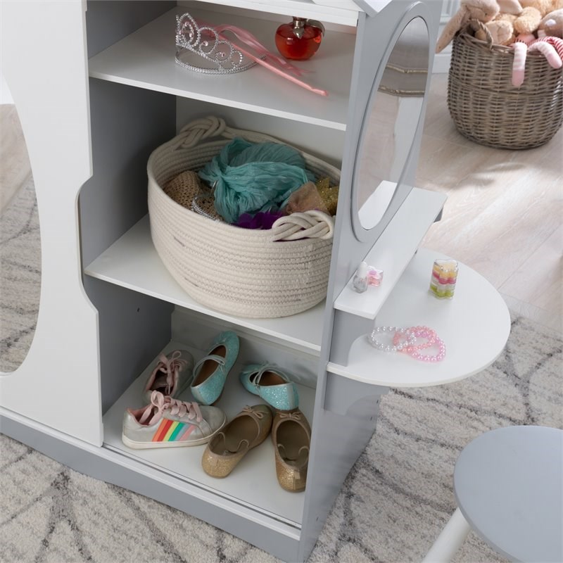 Kidkraft 2 Piece Dress Up Wooden Armoire and Vanity in White and Gray