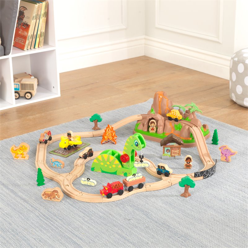 Kidkraft 56 Piece Dinosaur Bucket Top Wooden Plastic Train Set