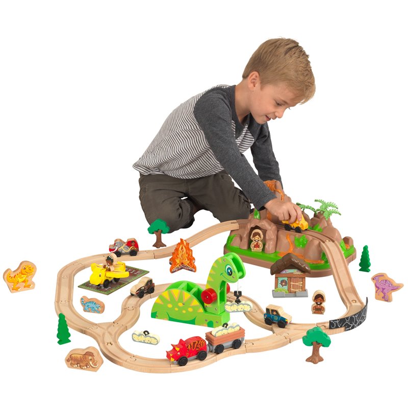 Kidkraft 56 Piece Dinosaur Bucket Top Wooden Plastic Train Set