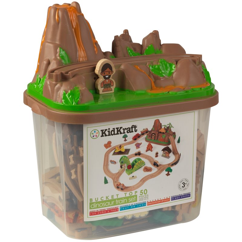 Kidkraft 56 Piece Dinosaur Bucket Top Wooden Plastic Train Set