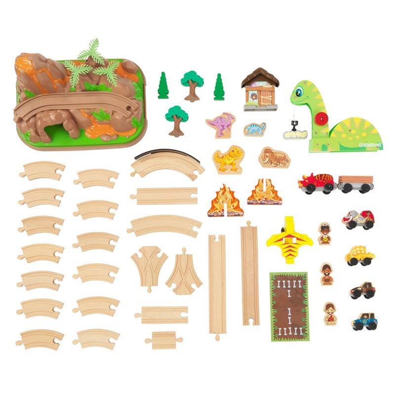 Kidkraft 56 Piece Dinosaur Bucket Top Wooden Plastic Train Set