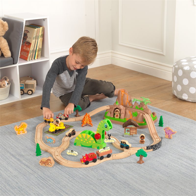 Kidkraft 56 Piece Dinosaur Bucket Top Wooden Plastic Train Set
