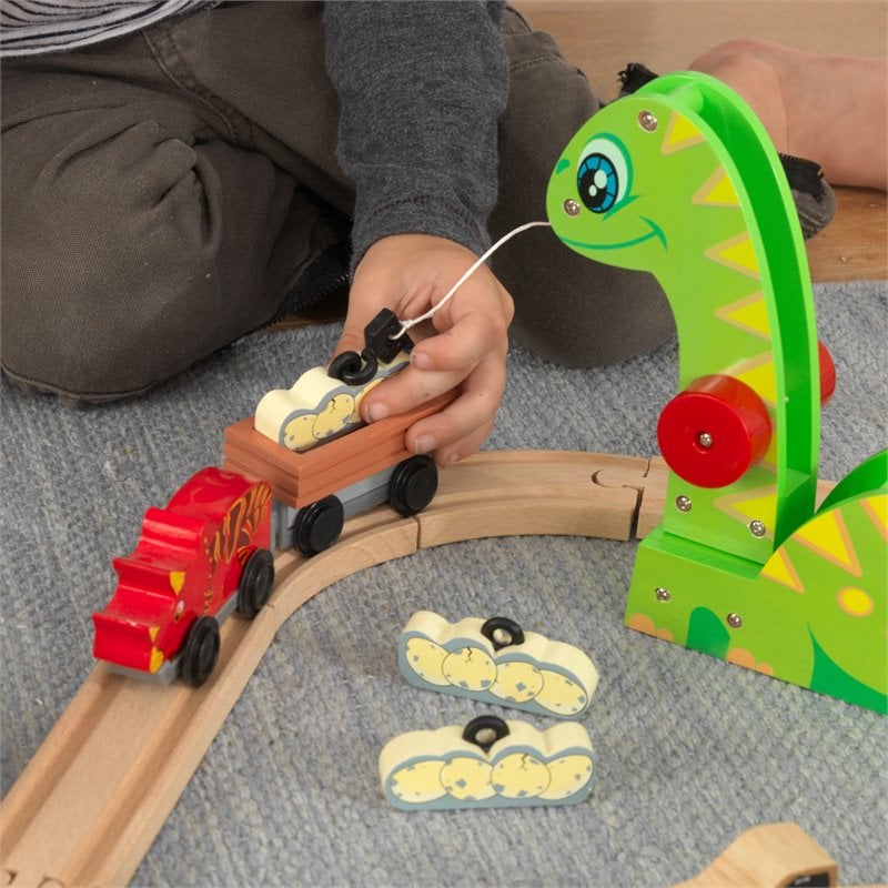 Kidkraft 56 Piece Dinosaur Bucket Top Wooden Plastic Train Set