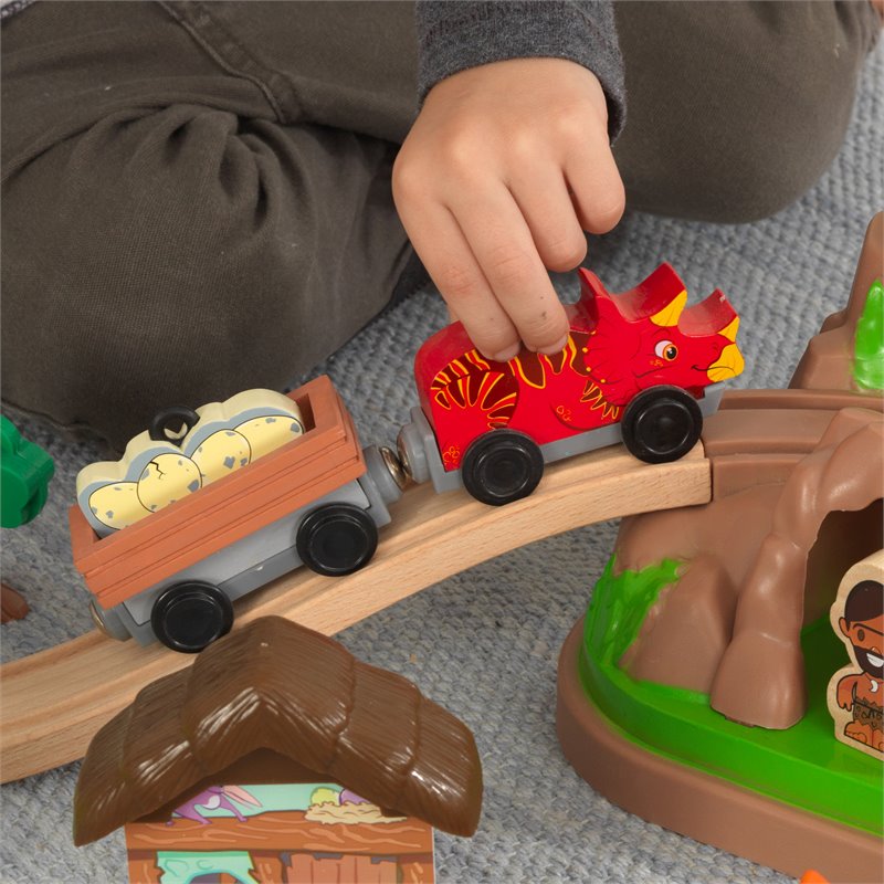 Kidkraft 56 Piece Dinosaur Bucket Top Wooden Plastic Train Set