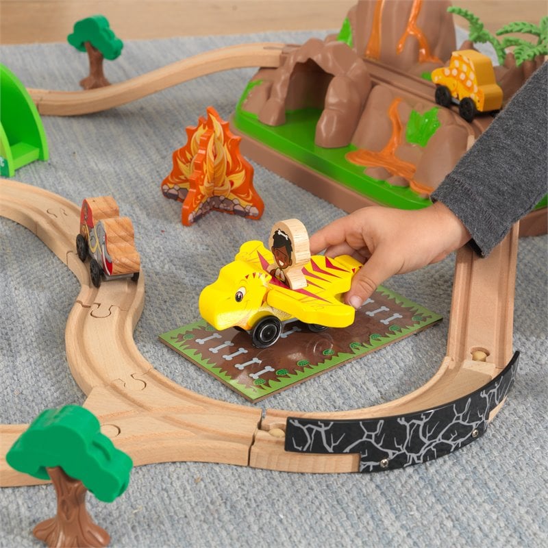 Kidkraft 56 Piece Dinosaur Bucket Top Wooden Plastic Train Set