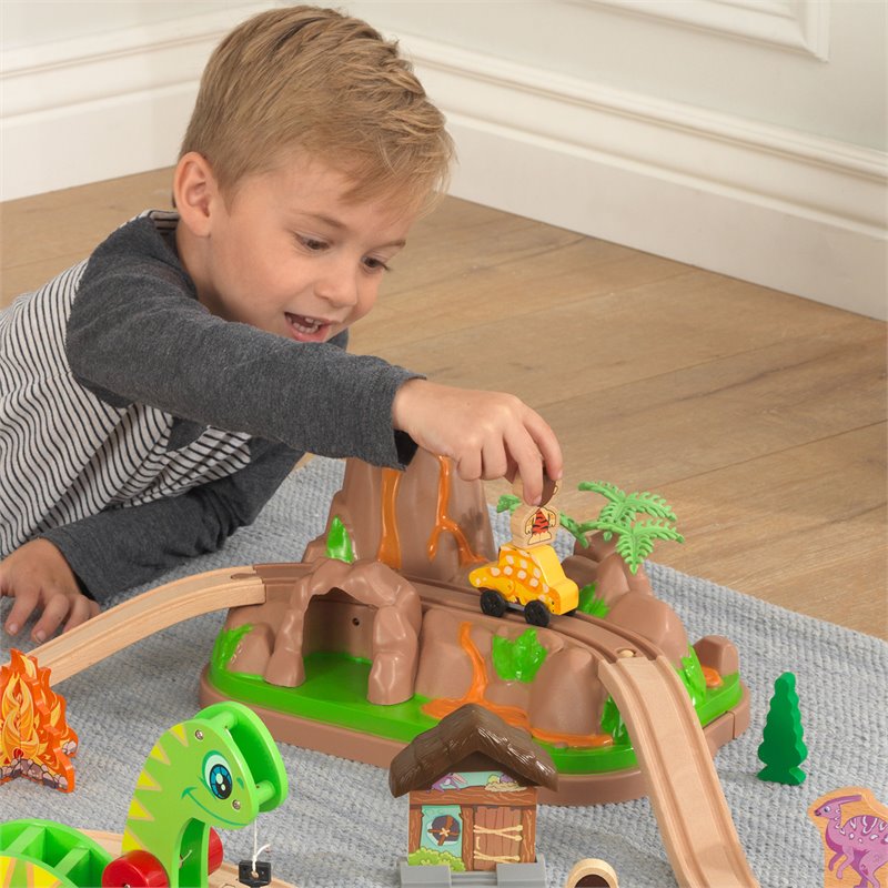 Kidkraft 56 Piece Dinosaur Bucket Top Wooden Plastic Train Set