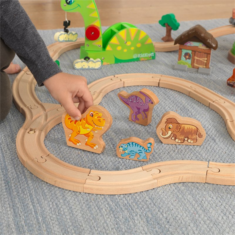 Kidkraft 56 Piece Dinosaur Bucket Top Wooden Plastic Train Set