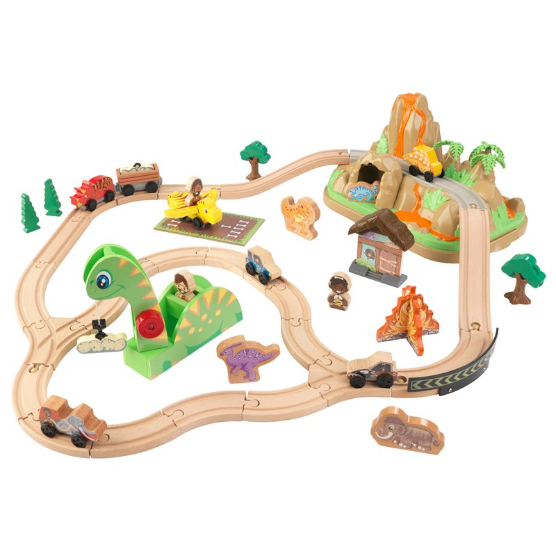 Kidkraft 56 Piece Dinosaur Bucket Top Wooden Plastic Train Set