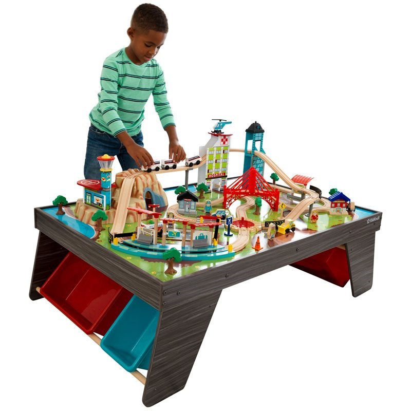 Kidkraft 85 Piece Pacific Railway Wooden Plastic Train Table Set