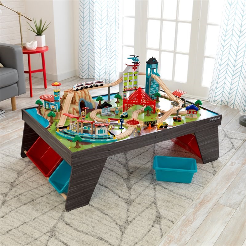 Kidkraft 85 Piece Pacific Railway Wooden Plastic Train Table Set