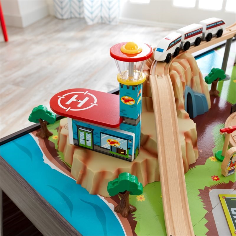 Kidkraft 85 Piece Pacific Railway Wooden Plastic Train Table Set
